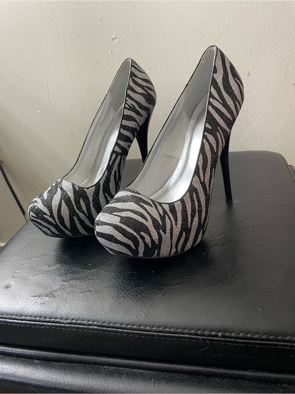 Shi by JOURNEYS Zebra Print Platform Pumps - Black and Silver